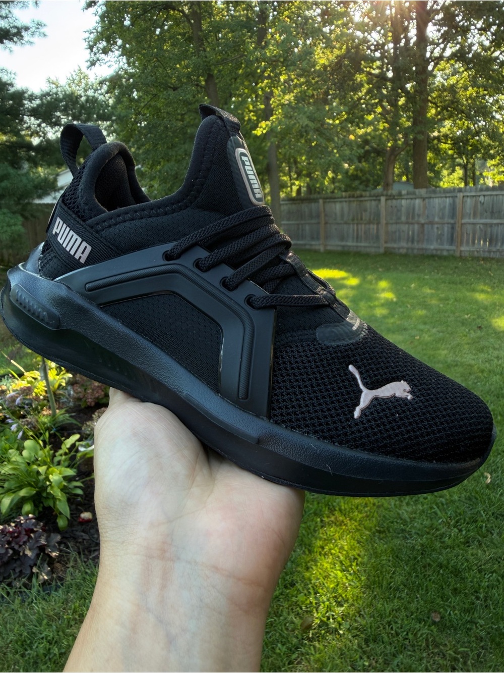 PUMA Enzo 2 Weave Kids Sneakers Size 1C Black Silver Running Shoes 404203-01